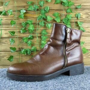Aplauso Brown Leather Ankle Boots Women's Block Heel‎ Zip Up Closure Size 37